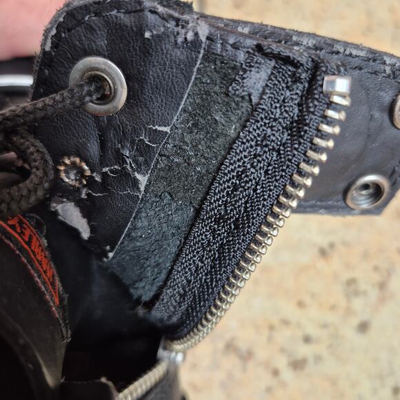 Harley Davidson Black Leather Side Zip Lace Up Buckle Lug Sole MOTO Boots 8 1/2 - Picture 5 of 7